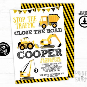 Construction Invitation, EDITABLE construction birthday invitation, Dump Truck Birthday Party, Crane, EDIT YOURSELF Digital Invitation