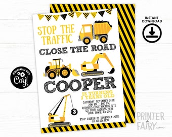 Construction Invitation, EDITABLE construction birthday invitation, Dump Truck Birthday Party, Crane, EDIT YOURSELF Digital Invitation