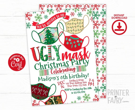 Ugly Mask Invitation, EDITABLE, Ugly Sweater Invitation, Christmas Party Invite, Ugly Sweater Party Invitation, INSTANT DOWNLOAD Il_570xn