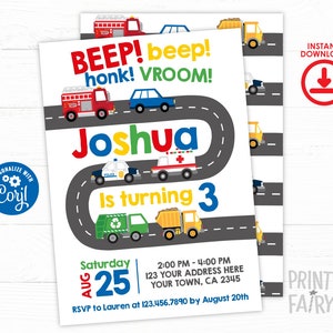 EDITABLE, Transportation Birthday Invitation, Firetruck, Police Invitation, Truck Invitations, City Birthday Party, INSTANT DOWNLOAD