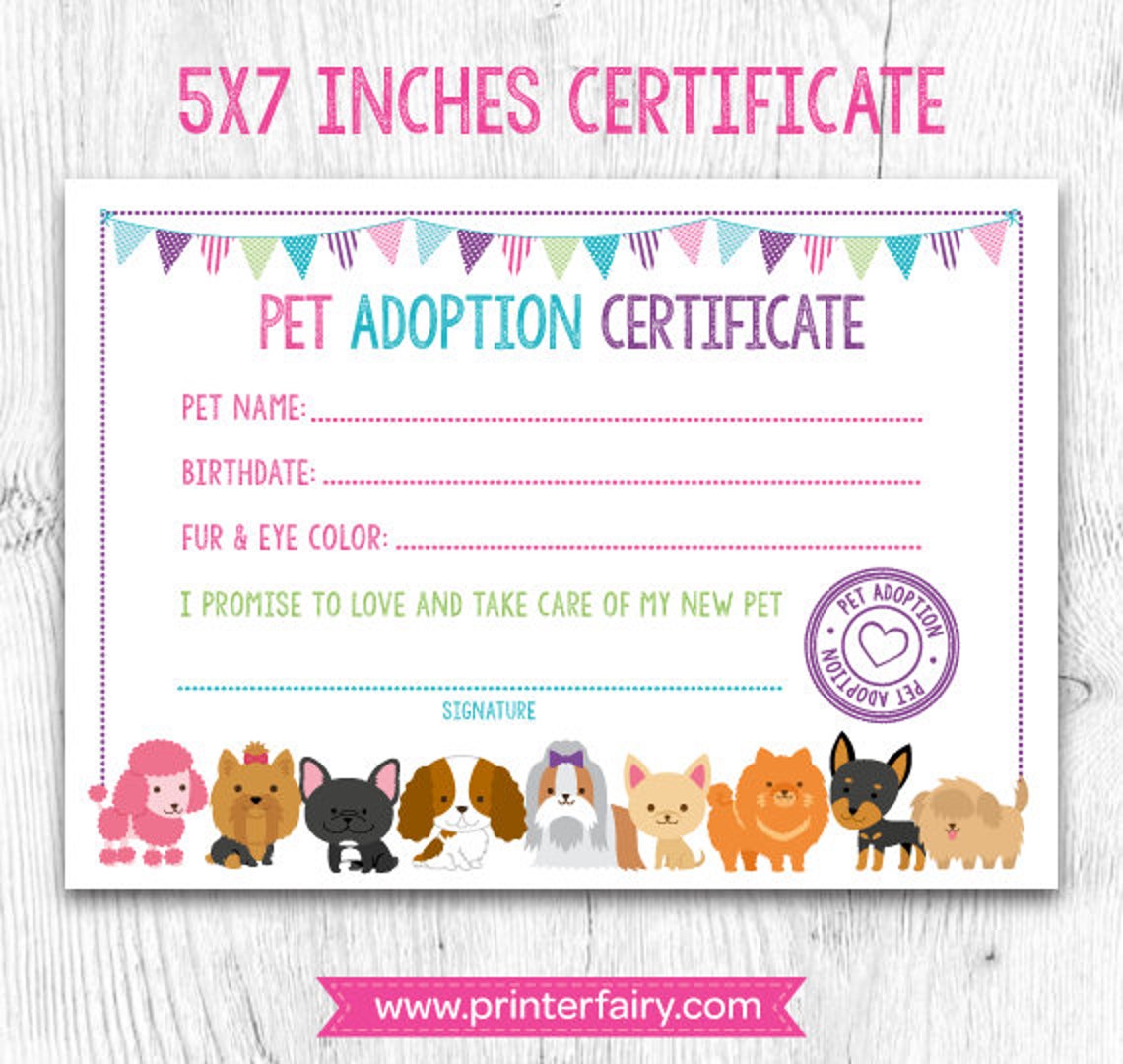 Printable Pet Adoption Certificate Printable World Holiday Printable Pet Adoption Certificate Printable World Holiday