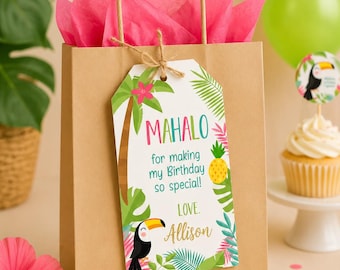 Editable Luau Favor Tags, Hawaiian Birthday, Summer Party (Instant Download)