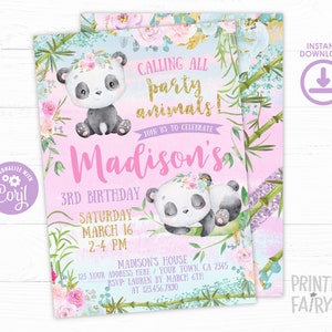 Panda Birthday Invitation, EDITABLE Birthday Invitation, Panda Birthday Party, Digital Instant Download