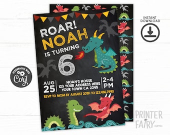 Editable Dragon Birthday Invitation, Medieval Knight Party (Instant Download)