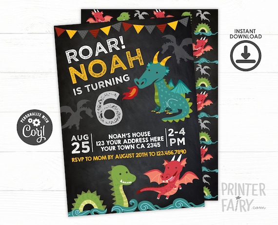 Dragon Birthday Invitation, EDITABLE, Dragon Birthday Party, Knight Invitation, Medieval Birthday Party, INSTANT DOWNLOAD Il_570xn