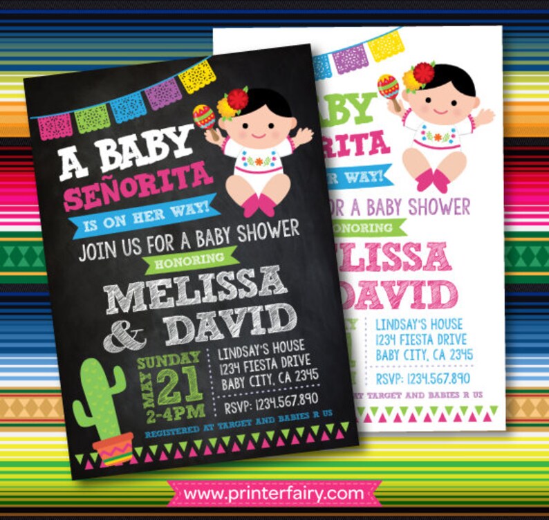 Fiesta Baby Shower Invitations Mexican Baby Shower Etsy