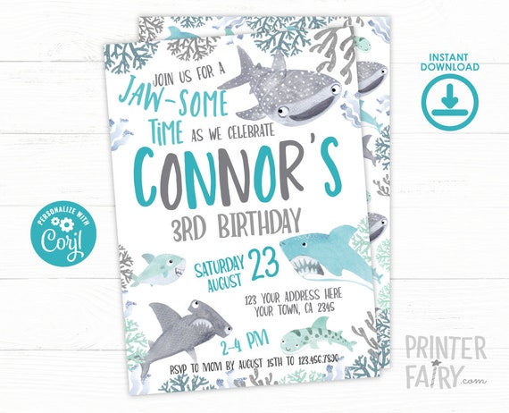Shark Birthday Invitation, EDITABLE, Under the sea Invitation, Fintastic Invitation, Jawsome Birthday Invitation, INSTANT DOWNLOAD Il_570xn