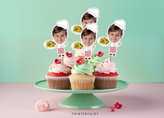 Italian Party Editable Toppers with Photo, Pizza Birthday Party, Spaghetti Birthday Party, Chef Birthday Party, Printable Stickers
