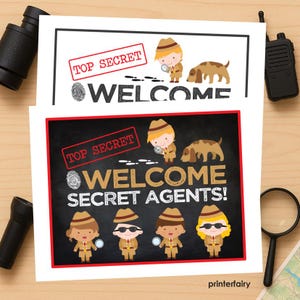 Secret Agent Welcome Sign SET of 2, Detective Birthday Party, Spy Party, Mystery Party, Printable Sign, DIGITAL File, Instant Download