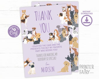 Puppy Adoption Birthday Thank You Card, It's a Paw-ty! Pet Adoption Party, Dog Party Thank you cards, Editable Puppy Dog Birthday,Lets Pawty