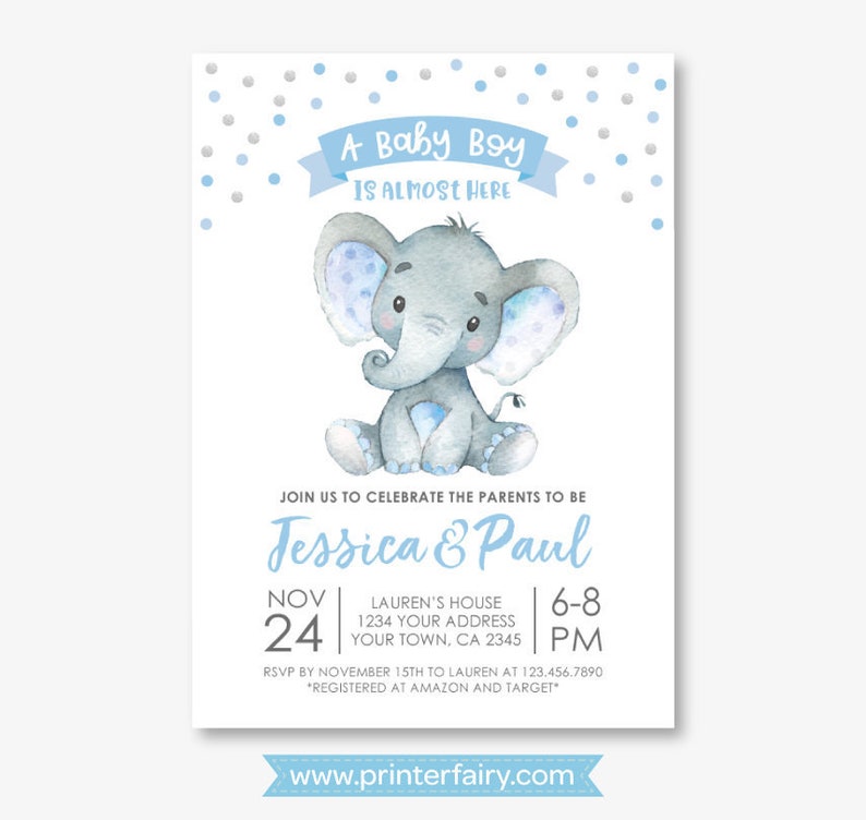 Elephant Baby Shower Invitation Boy Baby Shower Jungle Etsy