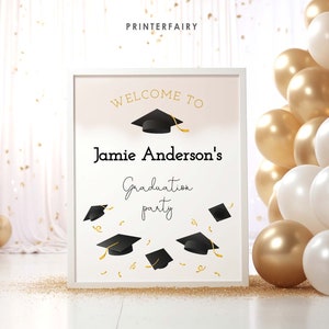 Placa de boas-vindas para festa de formatura, modelo editável, placa de formatura da faculdade, decoração de festa de formatura, acessórios de formatura escolar, download instantâneo