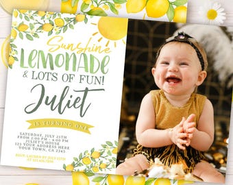Lemon First Birthday Invitation, Editable, Citrus Invitation, Lemonade Birthday Party, Sunshine Birthday Invitation, Instant Download