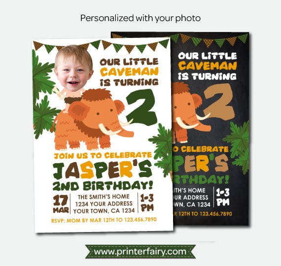 Caveman Invitation with photo, Prehistoric Birthday Party, Adventure Invitation, Prehistoric Invitation, Personalized digital Invitation Il_570xn