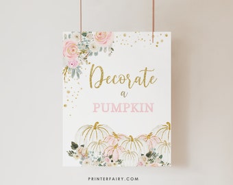 Decorate a Pumpkin Sign, Floral Pumpkin Patch, Paint A Pumpkin game, Pumpkin Birthday Activities Baby Shower Printable SIgn Instant Download
