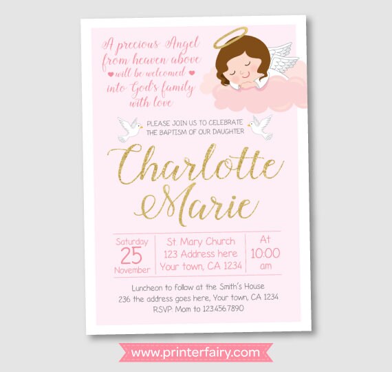 Girl Baptism Invitation, Christening Invitations, DIGITAL personalized
