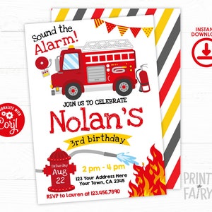 Firefighter Invitation, EDITABLE Fire fighter Birthday Party, Fireman Invitation, Firetruck Birthday Invitation, INSTANT DOWNLOAD