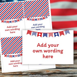 Carpas de comida editables para el 4 de julio, cumpleaños del Día de la Independencia, decoraciones para fiestas del 4 de julio, tarjetas de lugar, DESCARGA INSTANTÁNEA