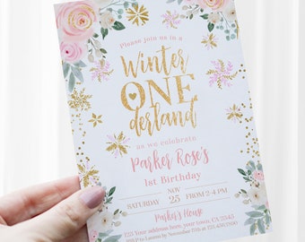 Winter Onederland Birthday Invitation, Snowflake 1st Birthday Editable Birthday Invitation, Winter Birthday Invitation, INSTANT DOWNLOAD