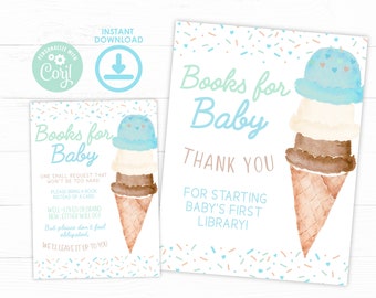Ice Cream Baby Shower Books for Baby, Baby Sprinkle, Ice Cream Cone Watercolor Baby Shower, Boy Baby Sprinkle, Blue Ice Cream Baby Shower