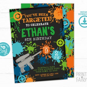 Paintball Birthday Invitation, Paintball Party Invitation, Paintball Party Invite, EDITABLE Invitation, INSTANT DOWNLOAD