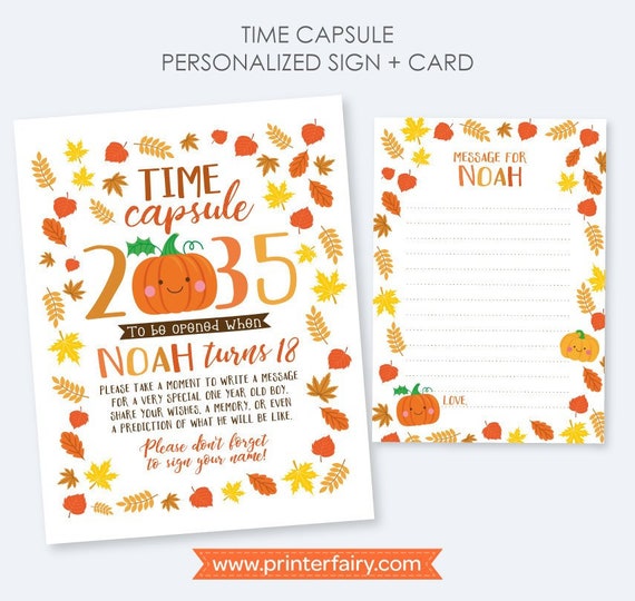 Little Pumpkin Time Capsule, Personalized sign + card, Little Pumpkin 1st Birthday, Personalized Printable Time Capsule, DIGITAL Il_570xn