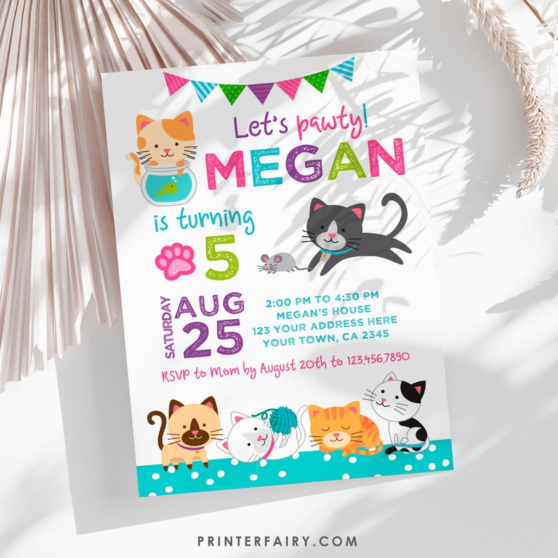 Kitty Cat Invitation, EDITABLE, Kitten Invitation, Cat Birthday, Pawty Invitation, Pet Adoption Party, INSTANT DOWNLOAD image 2