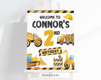 Editable Construction Party Welcome Sign: Dump Truck Theme, Under Construction Birthday Party Decoration, Instant Download, Corjl Editable