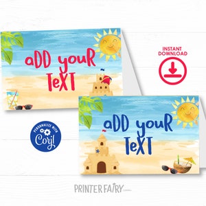 Beach Birthday Party Food Tents, Editable, Sand Castle Food Table Signs, Summer Birthday Party Decorations, Birthday Party Seating Labels