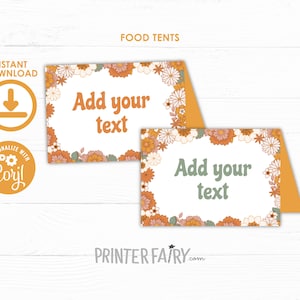 Hippie Food Tents, EDITABLE, Groovy One Birthday, Two Groovy Birthday, Hippie Floral Place Cards, Hippie Birthday Decor, INSTANT DOWNLOAD