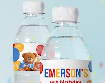 Bear Birthday Party Water Bottle Label, EDITABLE, Beary Fun Birthday Decorations for boys girls Teddy Bear Labels Build a Bear Party Ideas