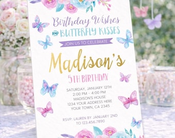 Butterfly Birthday Invitation Editable Template, Spring Garden Party INSTANT DOWNLOAD