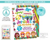 Hippie Birthday Invitation, EDITABLE, 60s Party Invitation, Summer Party, Peace and Love, EDIT YOURSELF Digital Invitation, Instant Download Il_170x135