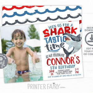 Shark Birthday Invitation with photo, EDITABLE, Shark Invitation, Pool Party, Shark Invite, Sharktastic Invitation, INSTANT DOWNLOAD
