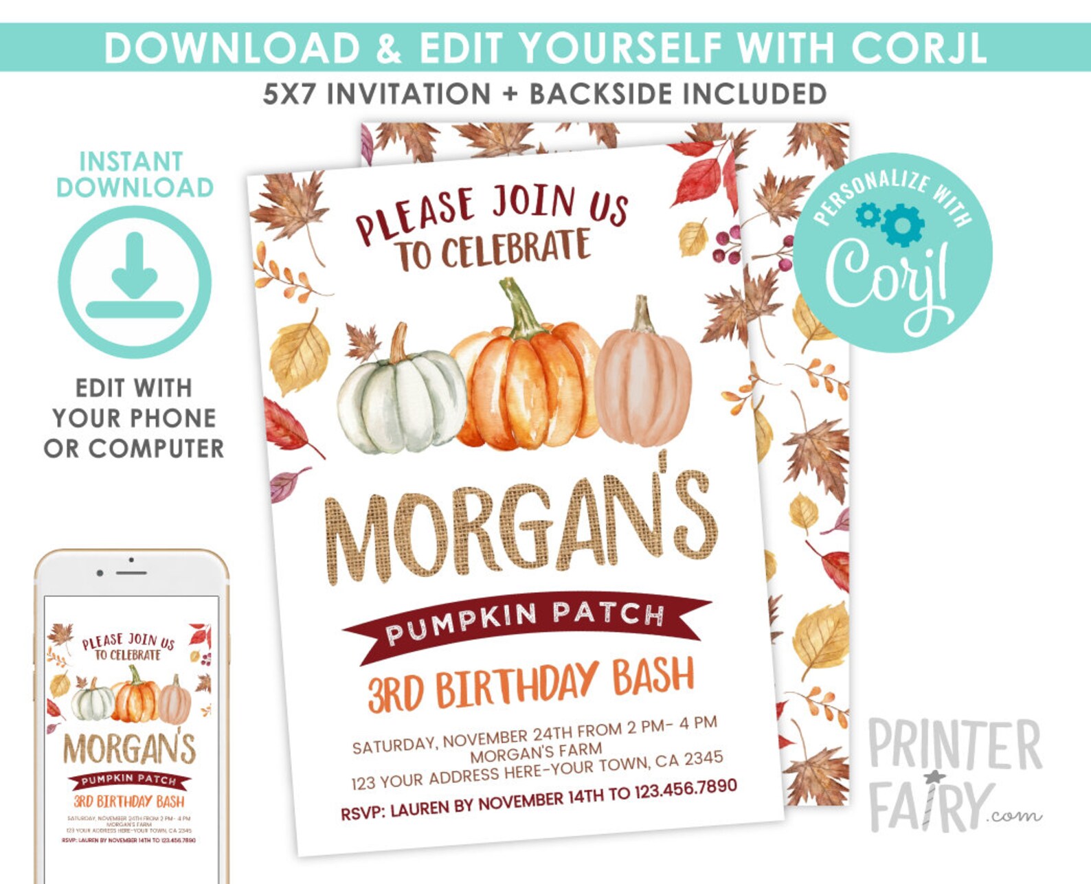 Pumpkin Patch Birthday Invitation EDITABLE Fall Birthday | Etsy