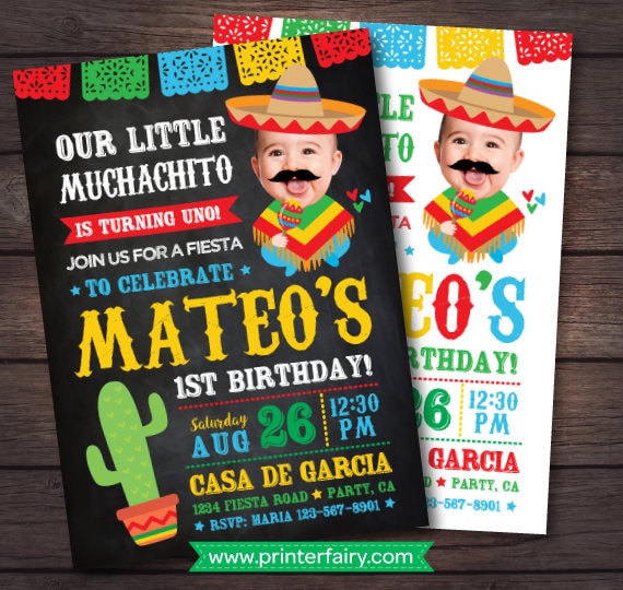 Fiesta First Birthday Invitation, Fiesta 1st Birthday, Baby Muchacho Invitation, Mexican Birthday Invitation, Digital Invite, 2 Options Il_570xn