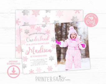 Winter Onederland Invitation, EDITABLE, Little snowflake First Birthday Invitation, Winter Wonderland Birthday Invitation, INSTANT DOWNLOAD