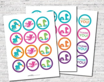 Dragon Printable Toppers, Dragon Printable Stickers, Dragon Thank You Tags, Birthday Party Decorations, Favor Tags, Digital Instant download