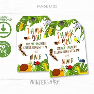 Bugs Favor Tags, Insects Favor Tags, Creepy Crawlers Thank You Tags, Outdoor Birthday Party Decorations, INSTANT DOWNLOAD