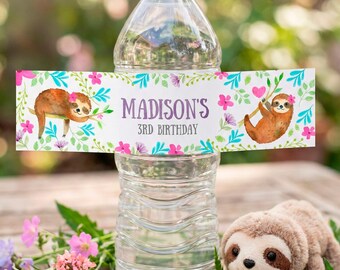 Sloth Water Bottle Labels Editable Template, INSTANT DOWNLOAD