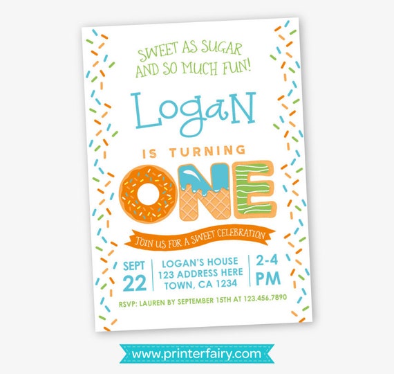 Sprinkles First Birthday Invitation, Sweets Birthday Invitation, Boy Birthday Party, 1st Birthday, Personalized Invitation, 2 options Il_570xn