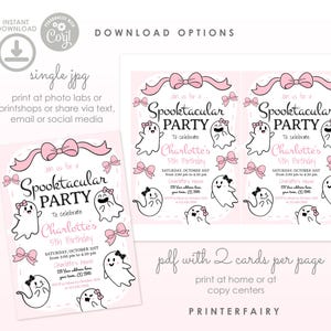 Spooktacular Party Pink Halloween Coquette Ghost Birthday Invitation Editable Template, Instant Download image 7