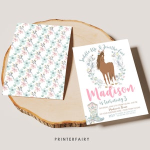 Horse Birthday Invitation, Cowgirl Invitation, Pony Party Invitation, Horse Invites, Floral Birthday Invitation, INSTANT DOWNLOAD image 2