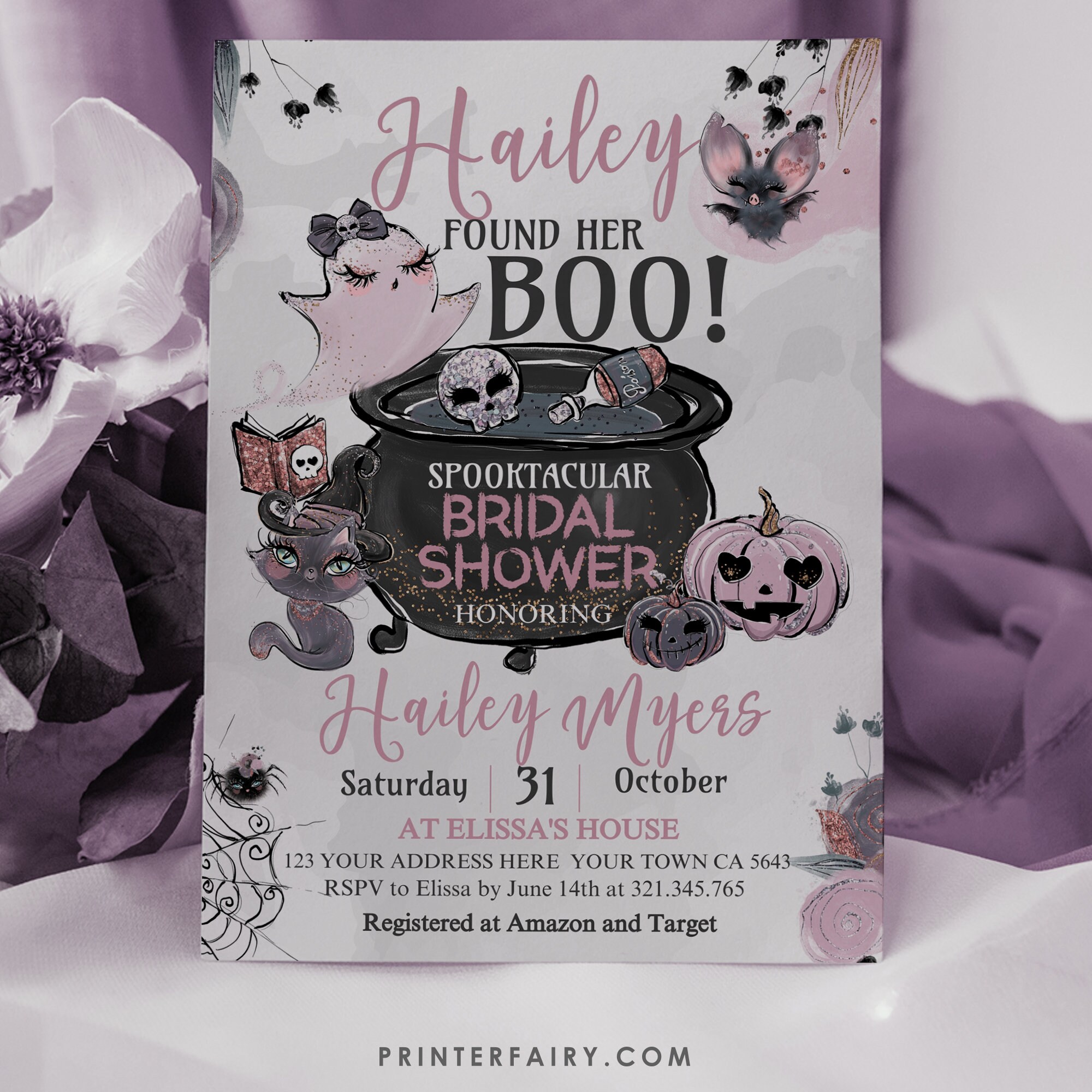 Halloween Bridal Shower Party Invitation, EDITABLE, Party Brewing, Hey Boo, Halloween Party Invite, Bridal Party Invitation INSTANT DOWNLOAD