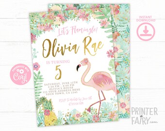 Flamingo Birthday Invitation, EDITABLE, Flamingle Invitation, Tropical Birthday Invitation, INSTANT DOWNLOAD