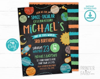 Space Birthday Invitation, Planets Birthday Invitation, EDITABLE, Out of this world Birthday Invitation, DIGITAL, Instant Download