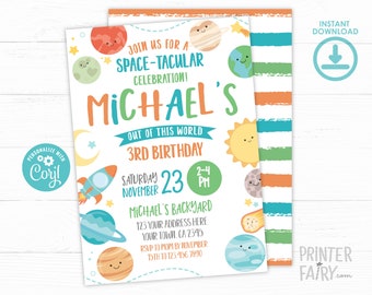 Space Birthday Invitation, Planets Birthday Invitation, EDITABLE, Out of this world Birthday Invitation, DIGITAL, Instant Download