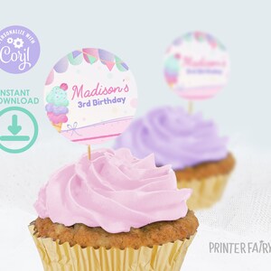 Ice Cream Birthday Party Toppers, EDITABLE, Ice Cream Party, Summer Birthday, Ice Cream Birthday, Ice Cream Stickers, Birthday Round Labels