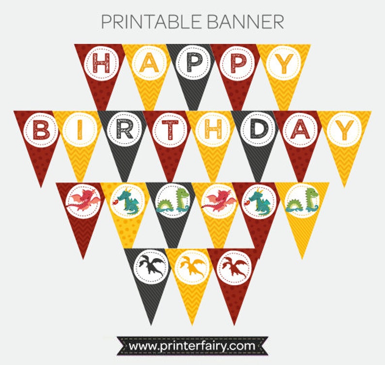 Dragon Party Printable, Dragon Birthday Party, Dragon Birthday Decor, Banner, Tags, Food Tents, Thank You Cards, Toppers, Instant download image 2