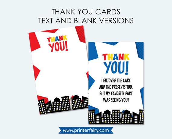 Superhero Thank You Cards, Superheroes Birthday Party Decor, Thank You Notes, Birthday Party, Instant download Il_570xn